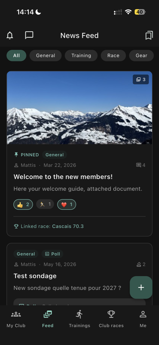 Club News Feed screen
